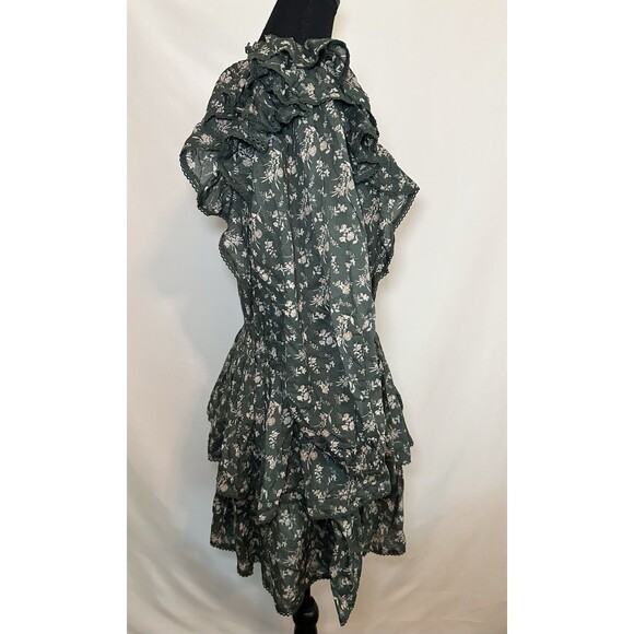 AE 77 American Eagle Floral Mini Ruffled Mini Dress Cottagecore Green LARGE NWT - Picture 5 of 13